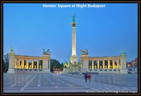 Photograph of Heroes' Square, Budapest, Hungary again taken from the bus when it was stopped.