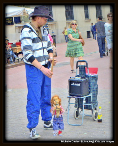 Another street performer with a marrionette puppet in Budapest, Hungary.